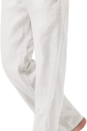 Linen Pants Men Casual 2026 Summer Beach Elastic Drawstring Waist Yoga Pants Travel Baggy Work Pant Pajama