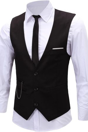 Men's Formal Dress Business Slim Fit Sleeveless Jacket Suit Vest Waistcoat