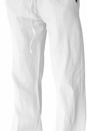 Mens Cotton Linen Pants, Summer Beach Pants Casual Loose Fit with Elastic Waist Drawstring
