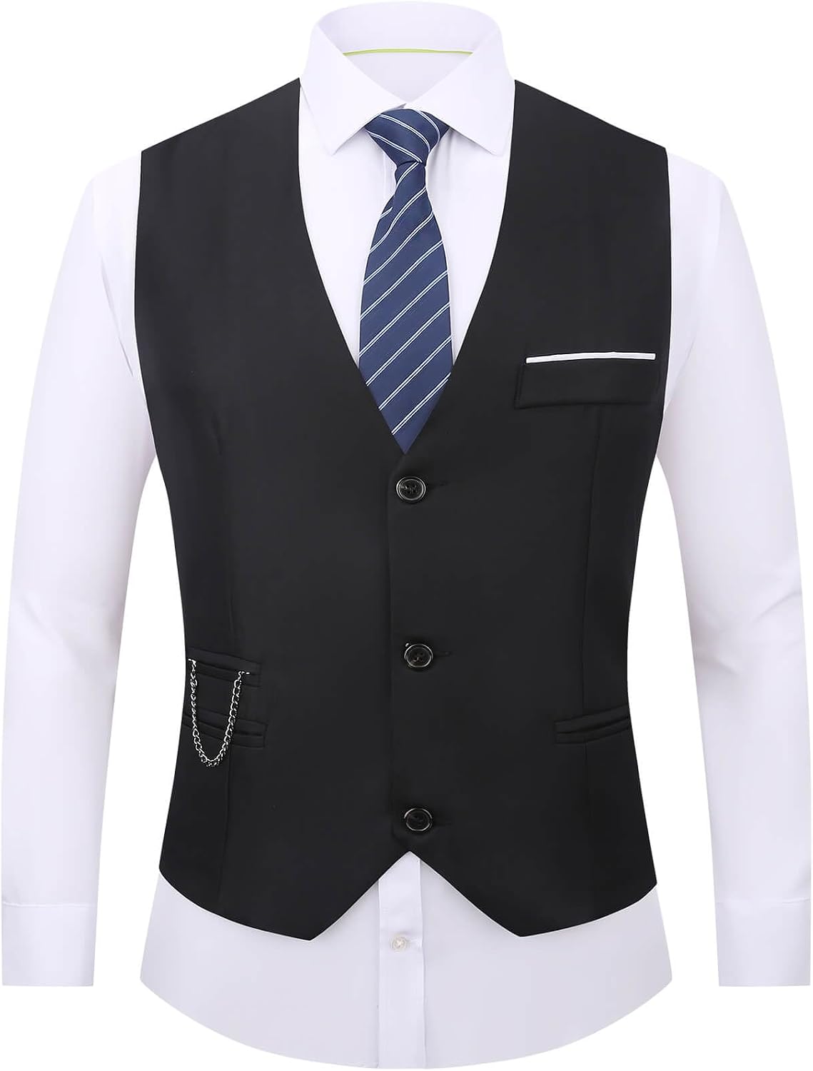 Men's Dress Vest Suit Waistcoat Formal Business Slim Fit V-neck Sleeveless Tuxedo Jacket with Chain