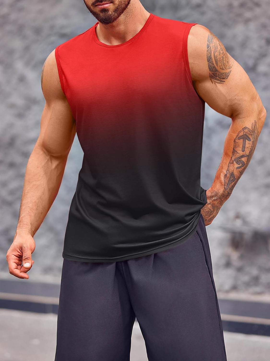Mens Sleeveless Tank Tops Workout Muscle Gym T Shirts Crew Neck Gradient Tee Tops - Image 2