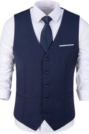 Mens Suit Vests V-Neck Casual Vest Dress for Men Formal Tuxedo Wedding Vests Men's Waistcoat