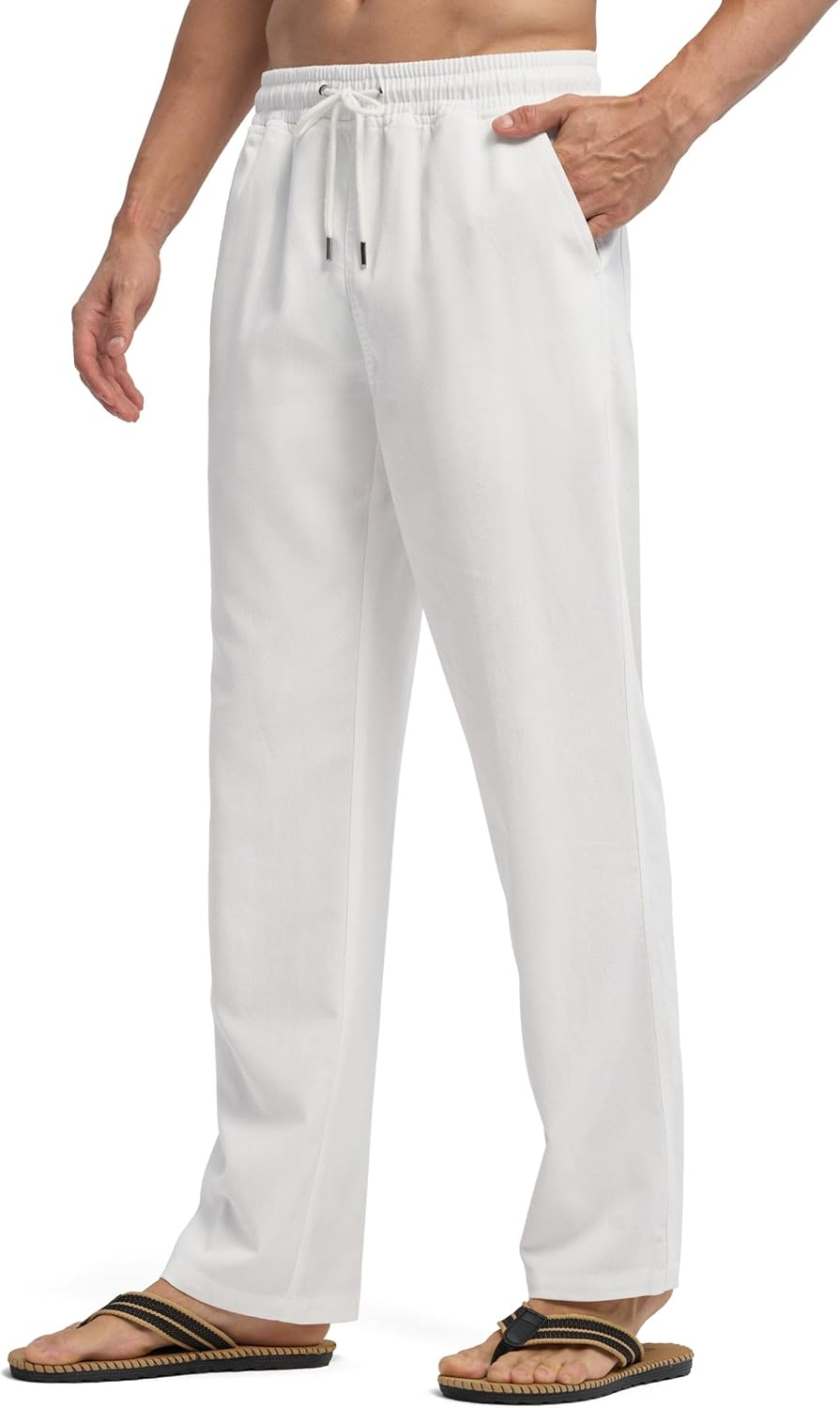 Men's Linen Pants Casual Beach Summer Pants Drawstring Lightweight Yoga Linen Trousers 28" 30" - Image 2