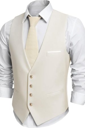 Men's Suit Vest Mens Classic Casual Business Dress Vests with Pockets for Business Formal Wedding Prom