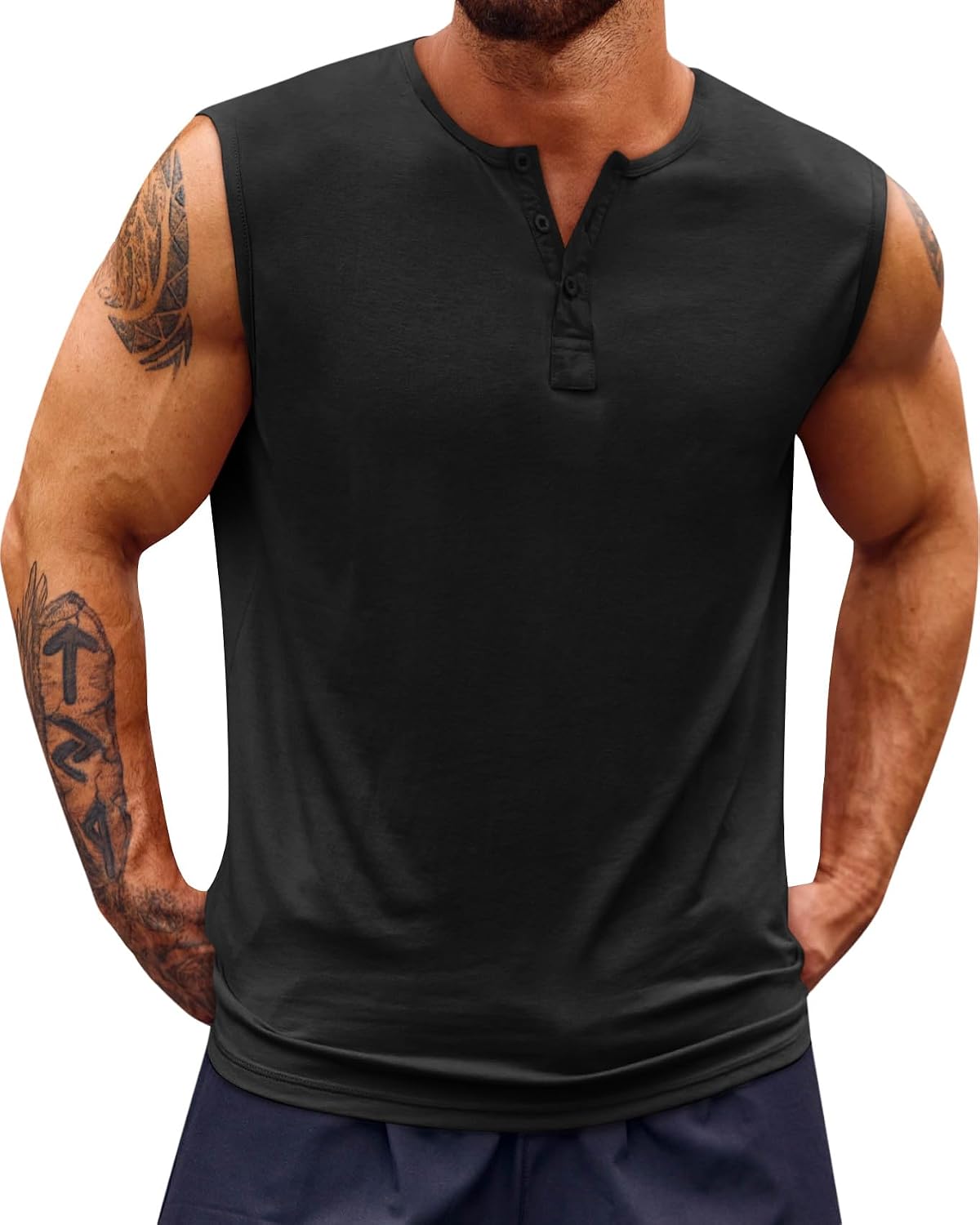 Mens Muscle Tank Tops Sleeveless Workout Gym Slim Fit Henley Shirt Casual Basic Summer Beach Tops