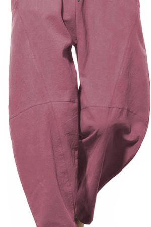 Men's Casual Cotton Linen Pants Elastic Waist Drawstring Beach Summer Lightweight Trousers