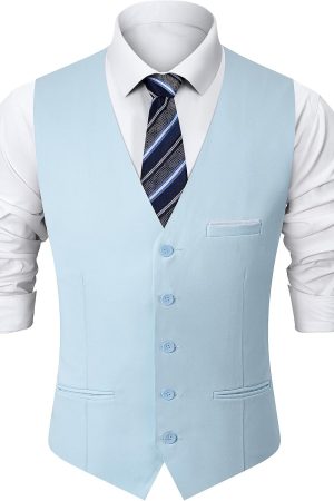 Mens Suit Vest, Business Formal Dress Vest for Men Solid Slim Fit Waistcoat, S-3XL