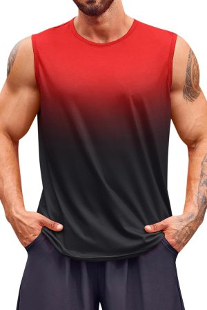 Mens Sleeveless Tank Tops Workout Muscle Gym T Shirts Crew Neck Gradient Tee Tops