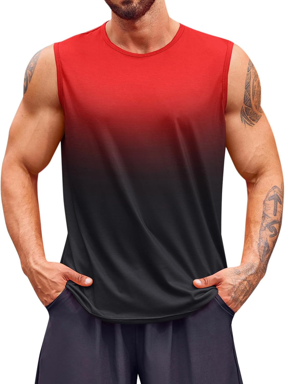 Mens Sleeveless Tank Tops Workout Muscle Gym T Shirts Crew Neck Gradient Tee Tops