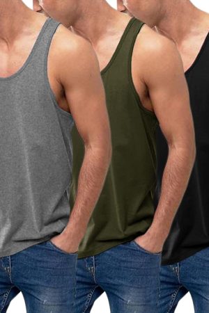 Men's 3 Pack Tank Tops Cotton Performance Sleeveless Casual Classic T Shirts
