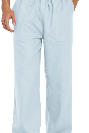 Mens Casual Linen Pants Elastic Waist Linen Pants Drawstring Summer Beach Yoga Linen Trouser