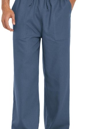 Mens Casual Linen Pants Elastic Waist Linen Pants Drawstring Summer Beach Yoga Linen Trouser