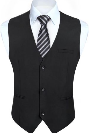Mens Suit Vest Business Casual Dress Waistcoat Vest Solid Color Formal Wedding Vests for Suits or Tuxedo