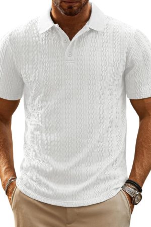 Mens Polo Shirts Short Sleeve Casual Collared Shirts Textured Stretchy Golf Shirts