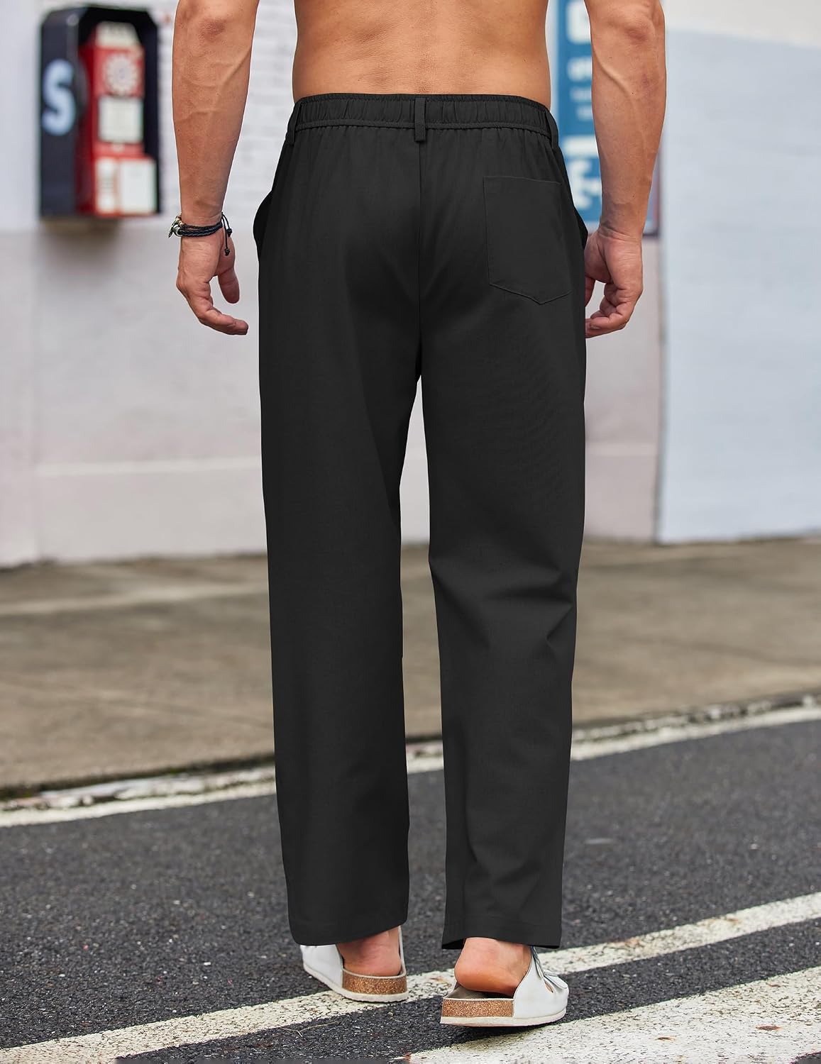 Men's Casual Linen Cotton Pants Elastic Waist Summer Beach Trousers Lightweight Yoga Vacation Pants - Image 2