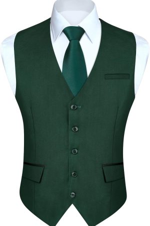 Men's Suit Vest Business Suit Vests for Men Formal Slim Fit Solid Wedding Dress Waistcoat for V-Neck Tuxedo Vest