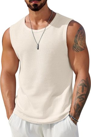 Mens Casual Tank Tops 2 Pack Waffle Knit Sleeveless Shirt Breathable Tank Shirts Summer Muscle Tee