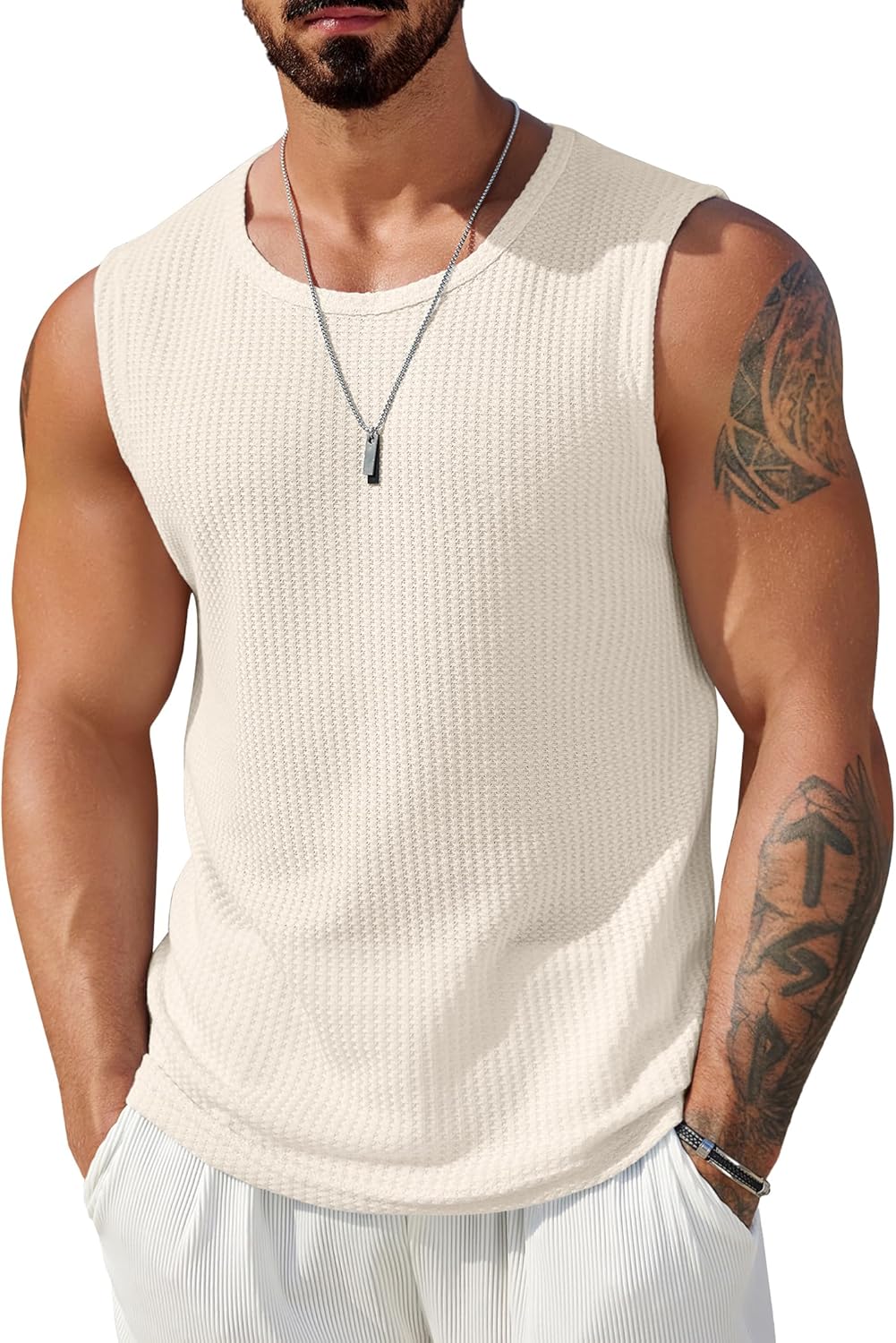 Mens Casual Tank Tops 2 Pack Waffle Knit Sleeveless Shirt Breathable Tank Shirts Summer Muscle Tee