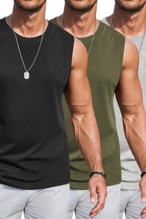 Mens Workout Tank Tops Cotton 3 Pack Soft Gym Muscle Shirt Sleeveless Classic T Shirts