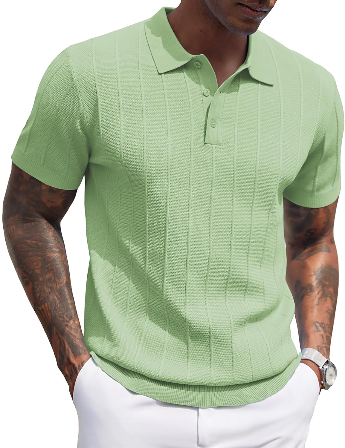 Mens Knit Polo Shirts Short Sleeve Ribbed Textured Polo Shirt Lightweight Casual Golf Shirts Collared T Shirt