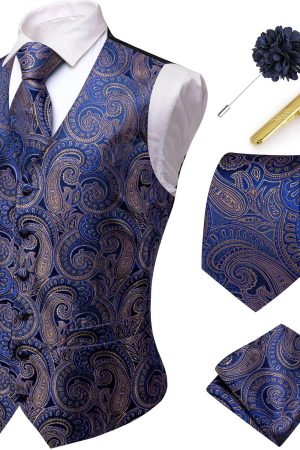 Men's Suit Vest Business Formal Waistcoat Paisley Jacquard Tie Suit Waistcoat Set for Wedding Party