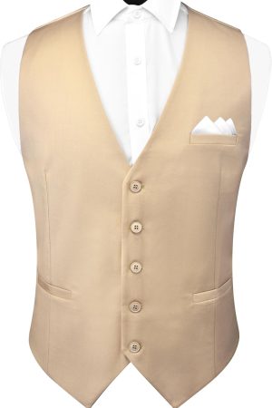 Men's Suit Vest and Pocket Square Set Business Formal Dress Waistcoat Vest with 3 Pockets