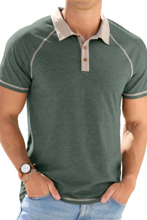 Mens Short Sleeve Polo Shirts Cotton Golf Shirts Fashion Casual Raglan