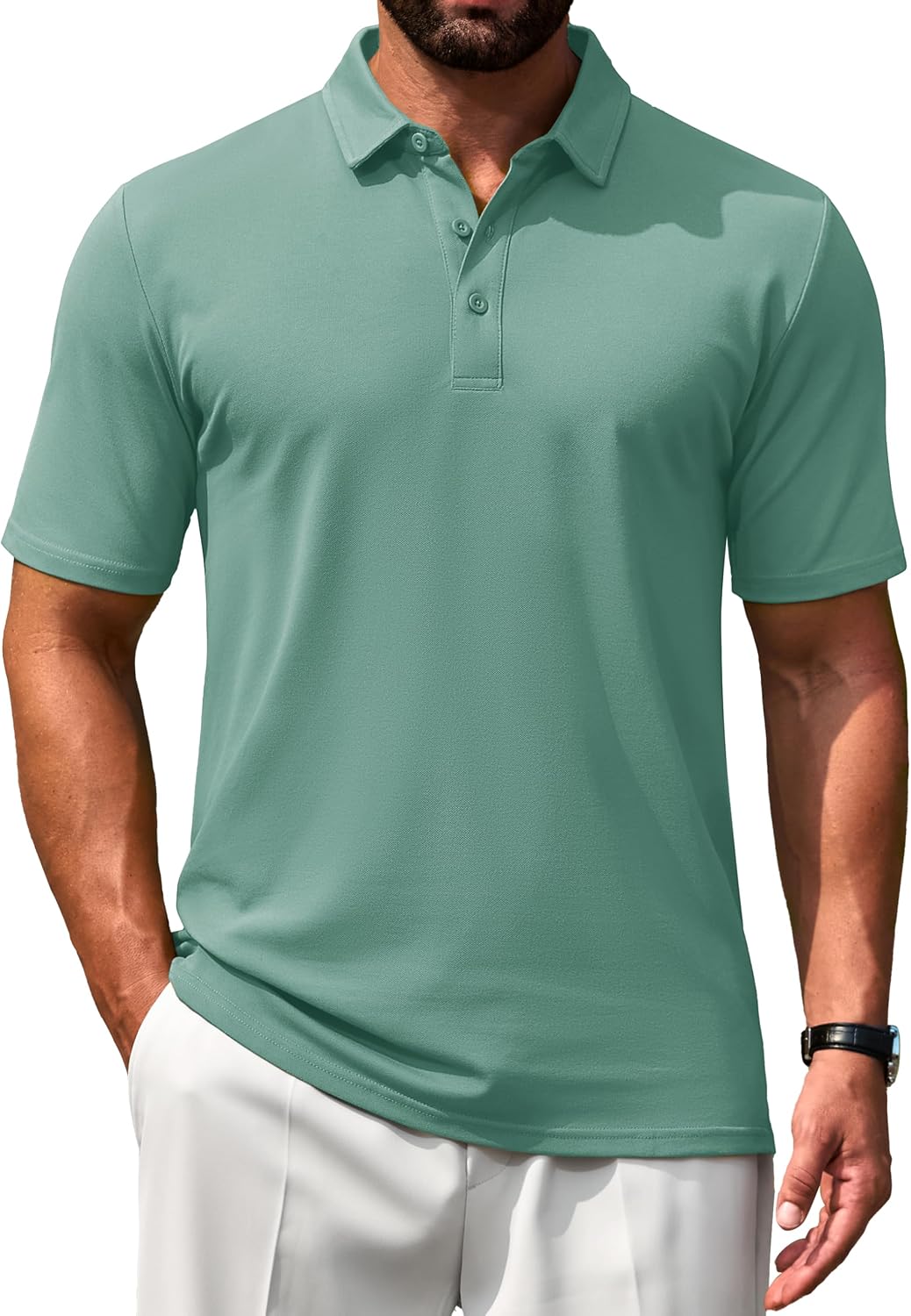 Men's Polo Shirts Short Sleeve Soft Cotton Pique T-Shirts 3 Buttons Classic Fit Casual Performance Golf Shirts
