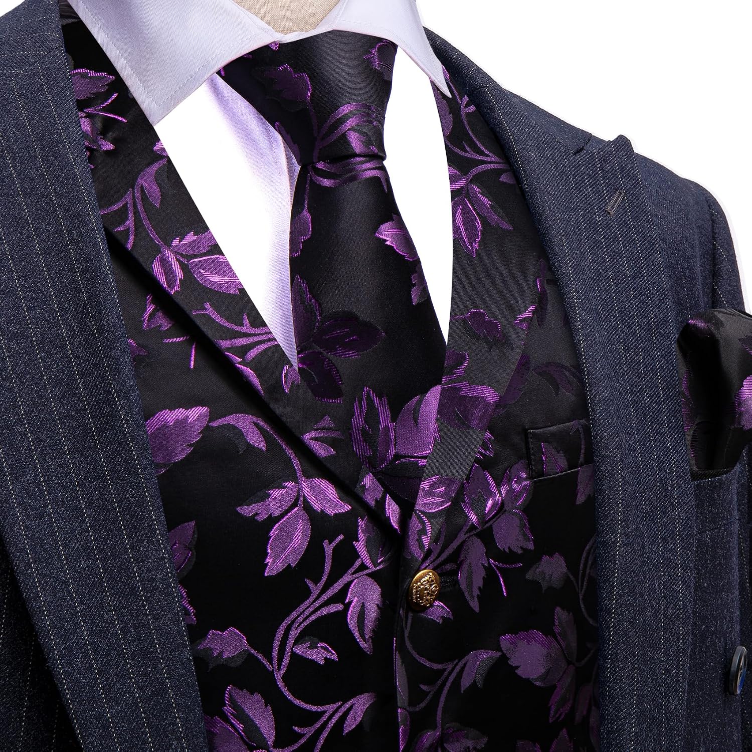Mens Silk Lapel/Shawl Collar Vest Tie Sleeve Holder Set Formal/Casual Paisley Vests Wedding Tuxedo Waistcoat - Image 2